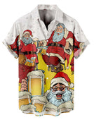 Kris | Men's Short Sleeve Christmas Blouse with Santa Print