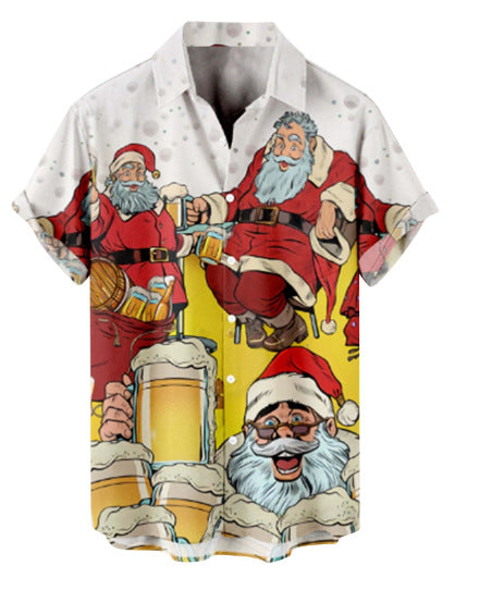 Kris | Men's Short Sleeve Christmas Blouse with Santa Print