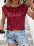 Monika | Women's Sequin Cap-Sleeve Top