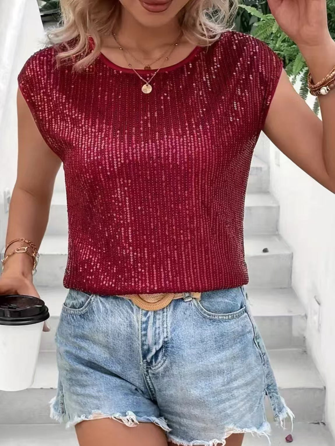 Monika | Women's Sequin Cap-Sleeve Top