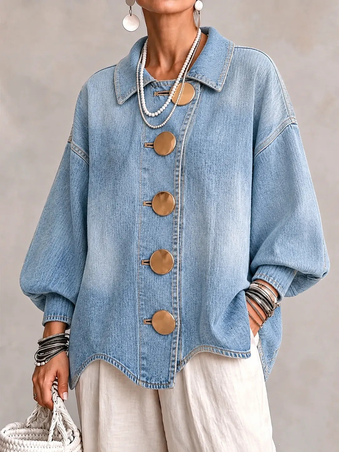 Morgan | Women's Oversized Denim Button-Front Jacket