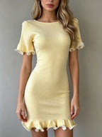 Amberley | Women's Ruffled Knit Mini Dress with Contrast Trim