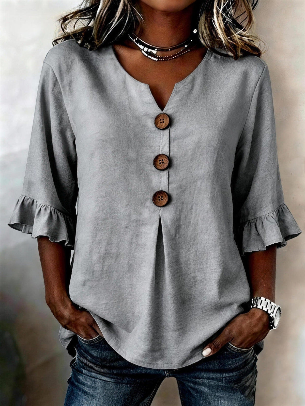 Marit | Women's Ruffle Sleeve V-Neck Blouse – Weekend Errands