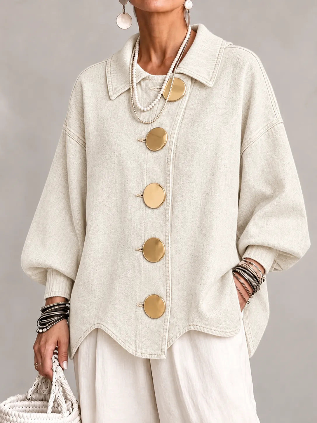 Morgan | Women's Oversized Denim Button-Front Jacket