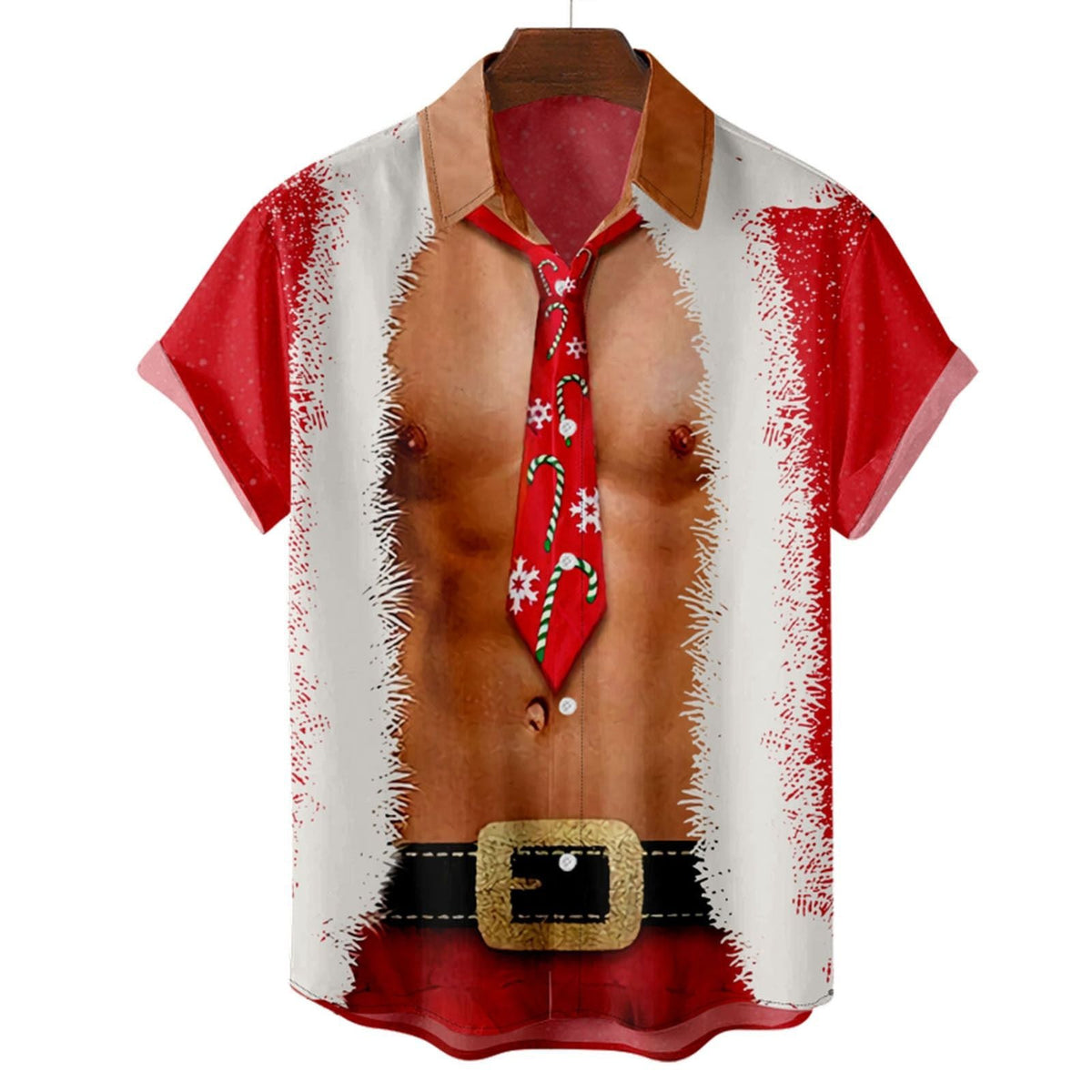 Kris | Men's Short Sleeve Christmas Blouse with Santa Print