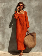 Ninon | Women's Square-Neck Puff Sleeve Maxi Dress