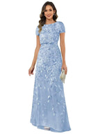 Fabiola | Women's Sequin Leaf Maxi Dress with Puff Sleeve