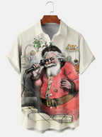 Callum | Men's Santa Print Short Sleeve Christmas Blouse