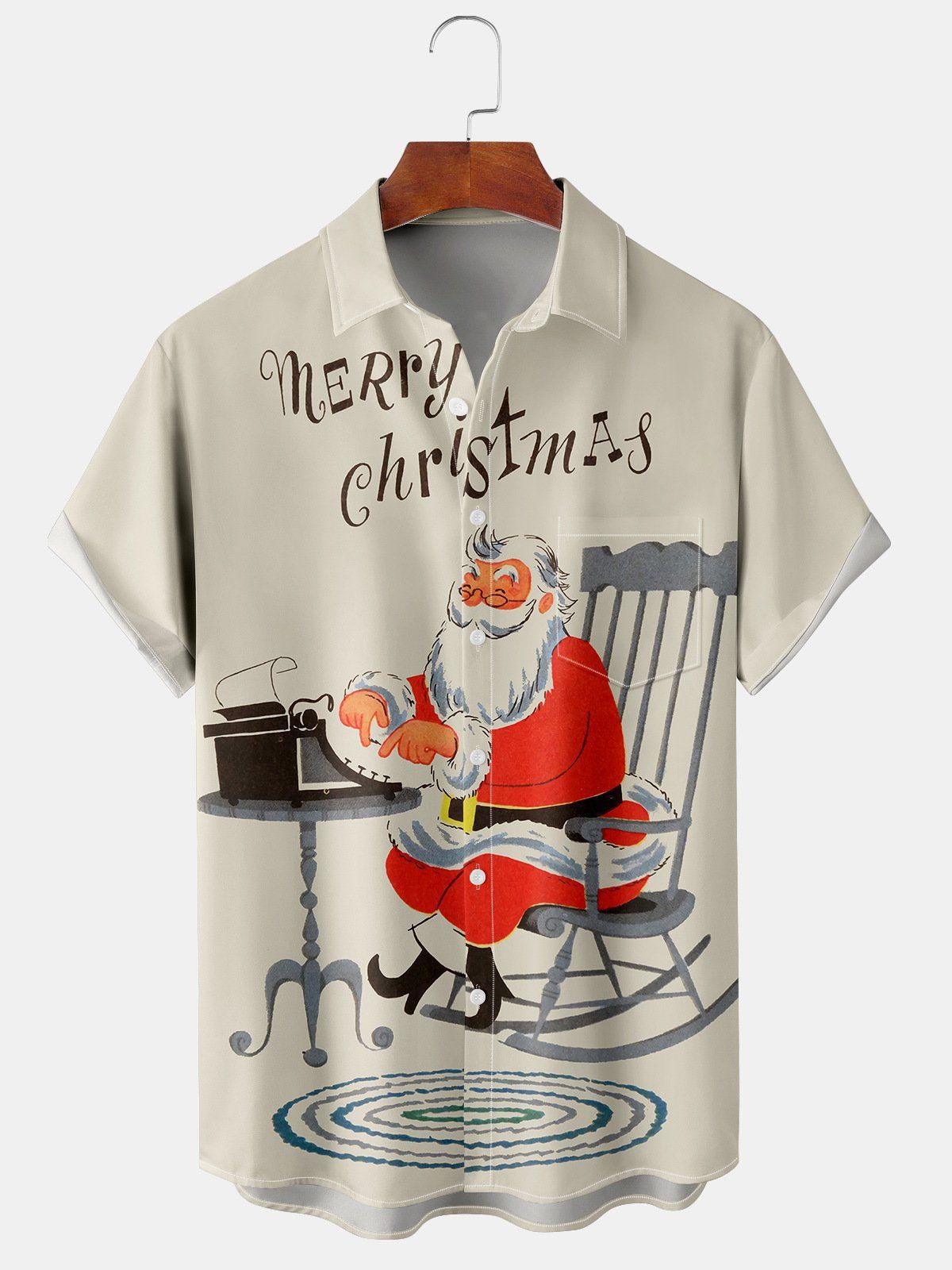 Callum | Men's Santa Print Short Sleeve Christmas Blouse