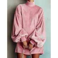 Wrenley | Women's Ribbed Lantern-Sleeve Mock Neck Mini Dress