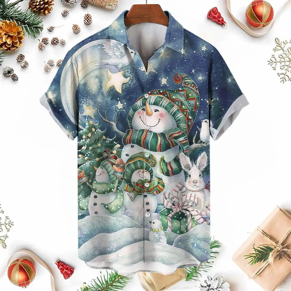 Raymond | Men's Snowman Print Short Sleeve Christmas Blouse