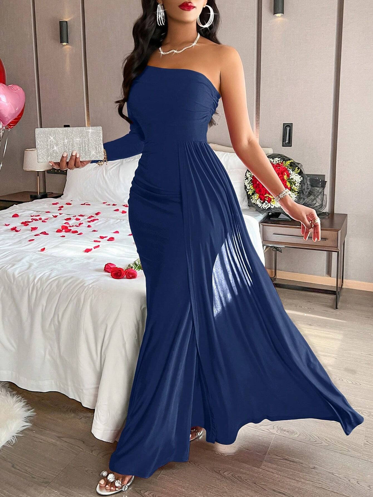 Gerrie | Women's One-Shoulder Ruched Bodycon Maxi Cocktail Dress