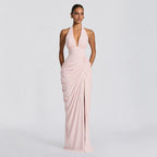 Edeltraud | Women's Halter V-Neck Ruched Slit Cocktail Dress
