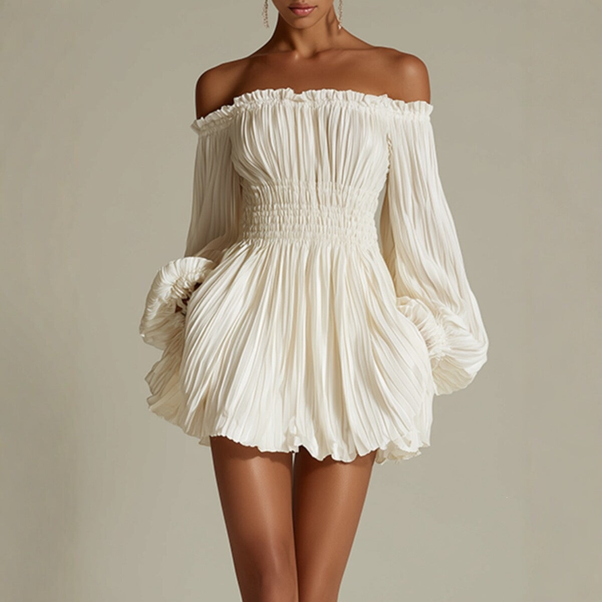 Matilde | Women's Off-Shoulder Ruched Puff Sleeve Mini Dress