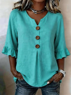 Marit | Women's Ruffle Sleeve V-Neck Blouse – Weekend Errands