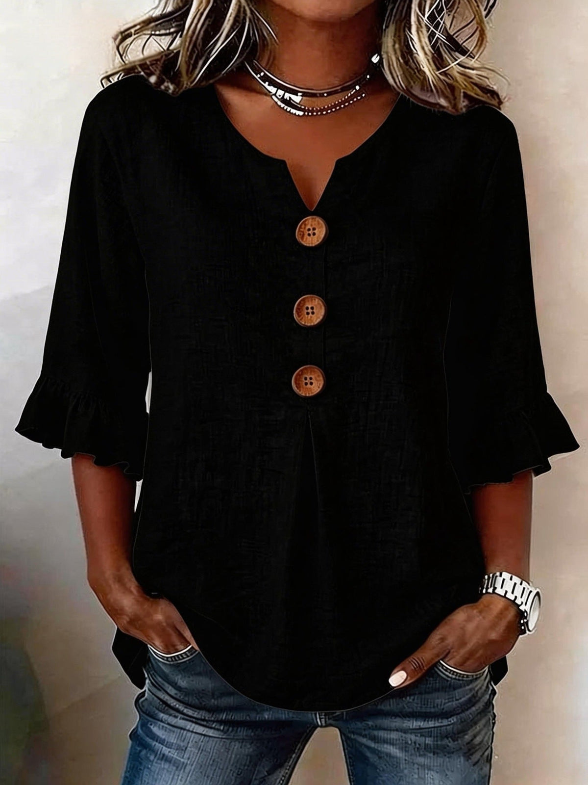 Marit | Women's Ruffle Sleeve V-Neck Blouse – Weekend Errands