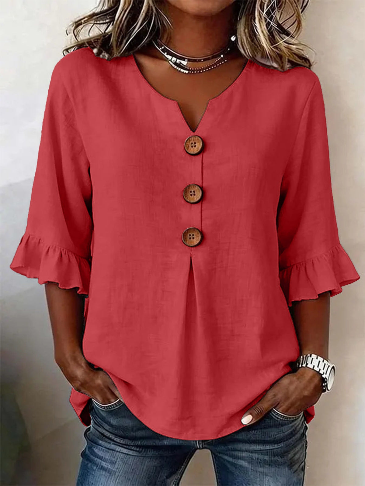 Marit | Women's Ruffle Sleeve V-Neck Blouse – Weekend Errands
