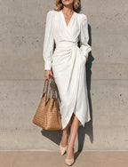 Alberte | Women's Wrap V-Neck Maxi Dress with Puff Sleeve