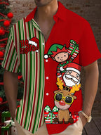 Bouke | Men's Pink Cartoon Print Short Sleeve Christmas Blouse