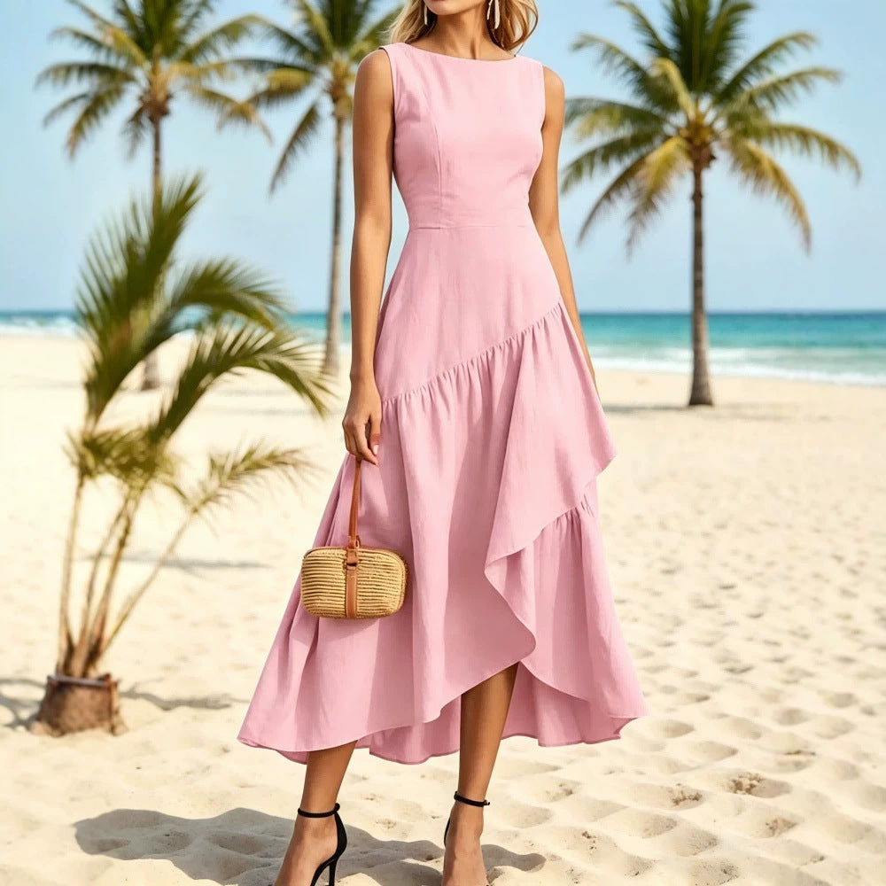 Milena | Women's Asymmetric Ruffle-Hem Maxi Dress