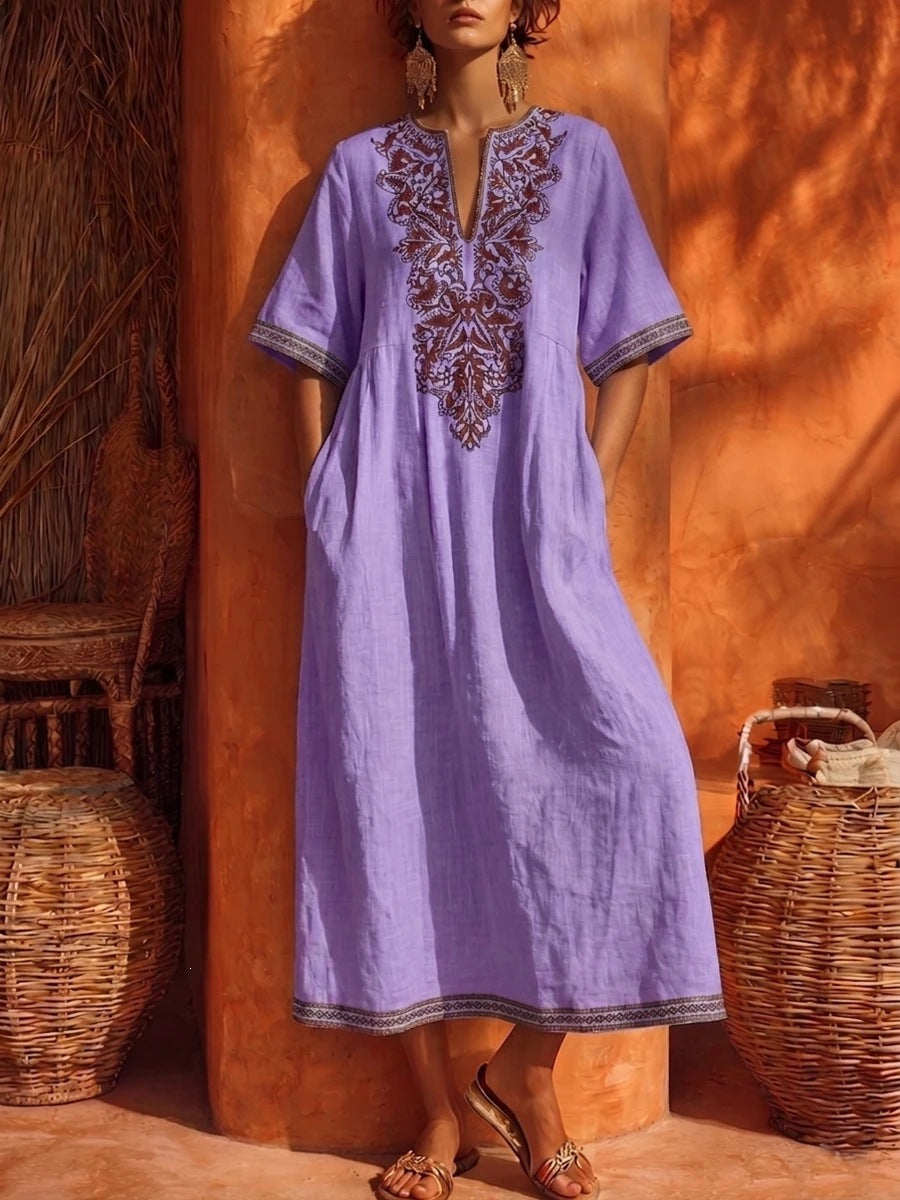 Ariana | Embroidered V-Neck Maxi Dress for Women