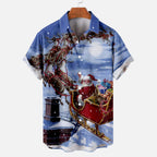 Kris | Men's Short Sleeve Christmas Blouse with Santa Print