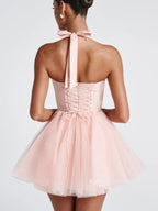 Valerie | Women's Corset Halter Mini Dress with Lace-Up Back