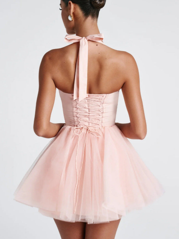 Valerie | Women's Corset Halter Mini Dress with Lace-Up Back
