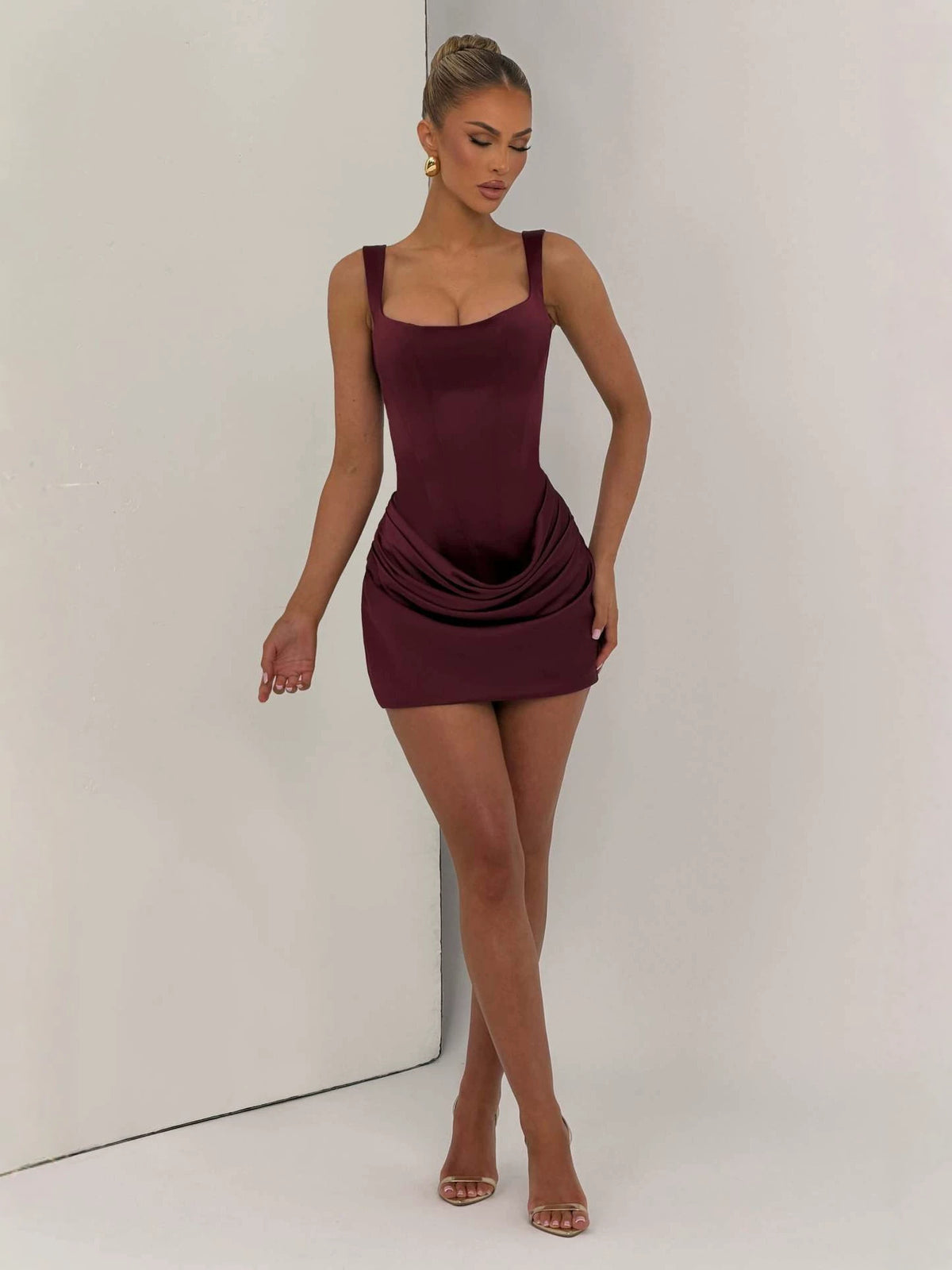 Yolette | Women's Square-Neck Draped Mini Dress