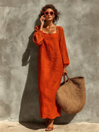 Ninon | Women's Square-Neck Puff Sleeve Maxi Dress