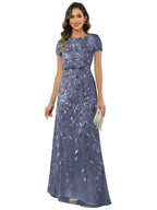 Fabiola | Women's Sequin Leaf Maxi Dress with Puff Sleeve