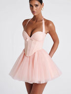 Valerie | Women's Corset Halter Mini Dress with Lace-Up Back