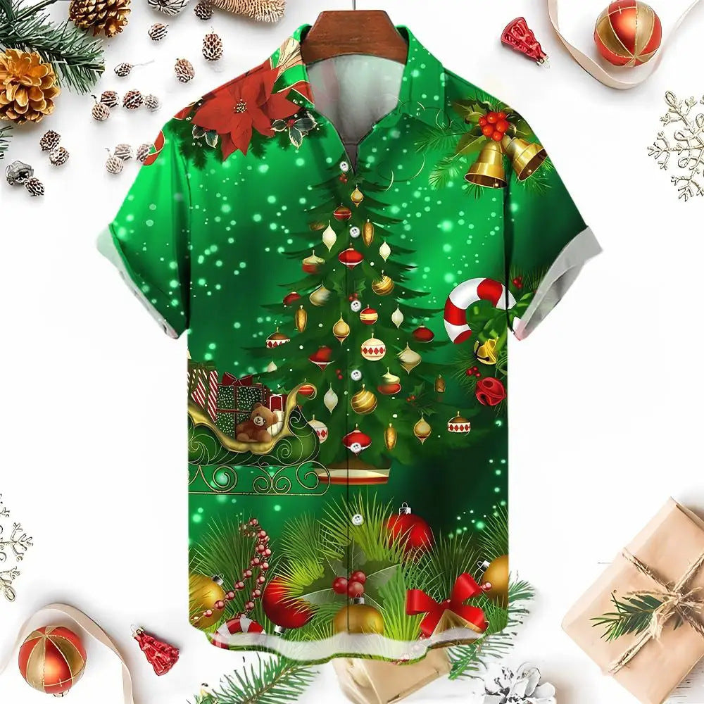 Raymond | Men's Snowman Print Short Sleeve Christmas Blouse