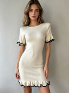 Amberley | Women's Ruffled Knit Mini Dress with Contrast Trim