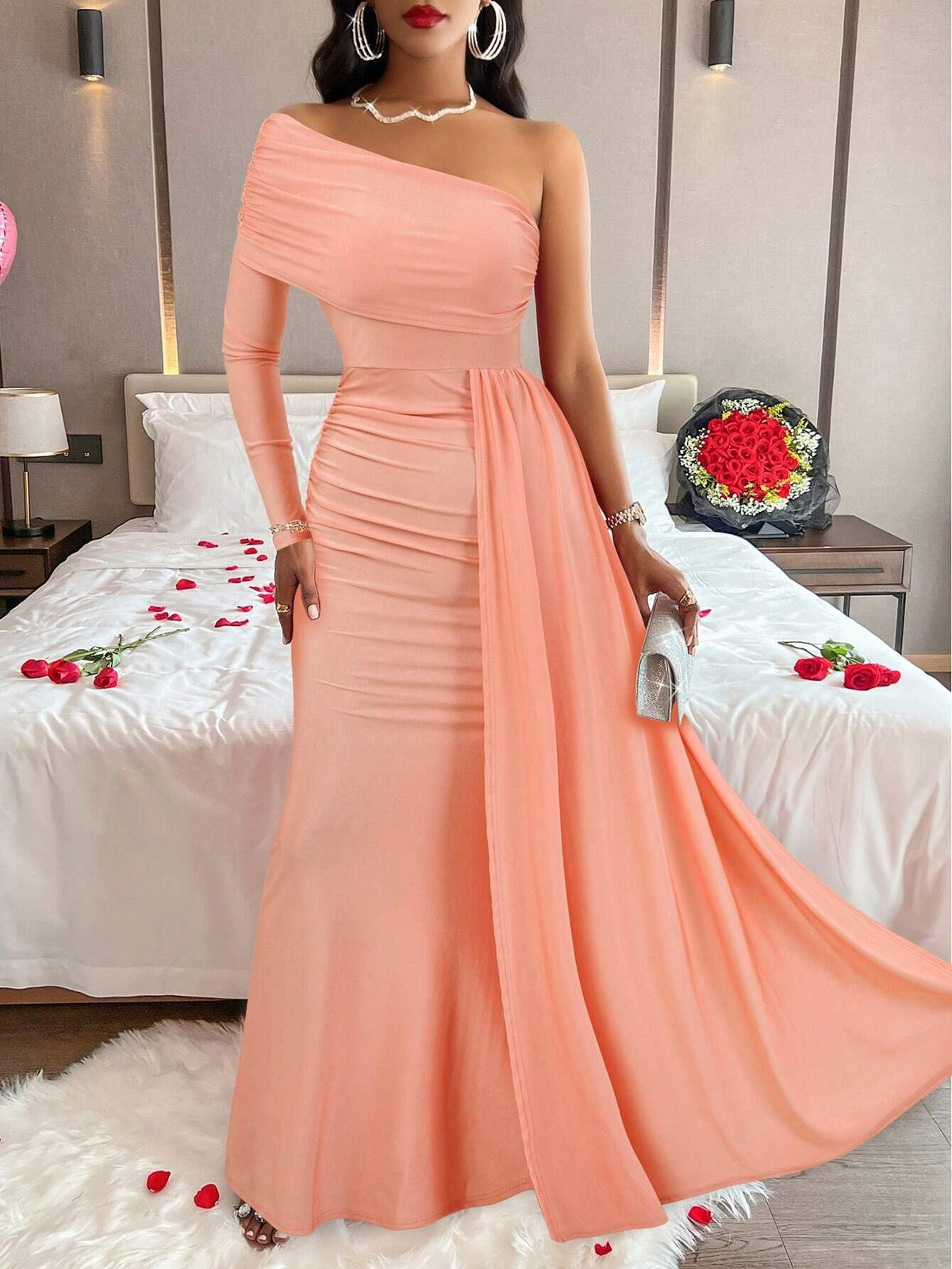 Gerrie | Women's One-Shoulder Ruched Bodycon Maxi Cocktail Dress