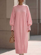 Aria | Women's Ribbed Lantern-Sleeve Knit Maxi Dress