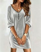 Alanis | Women's V-Neck Zip Front Mini Dress with Batwing Sleeve