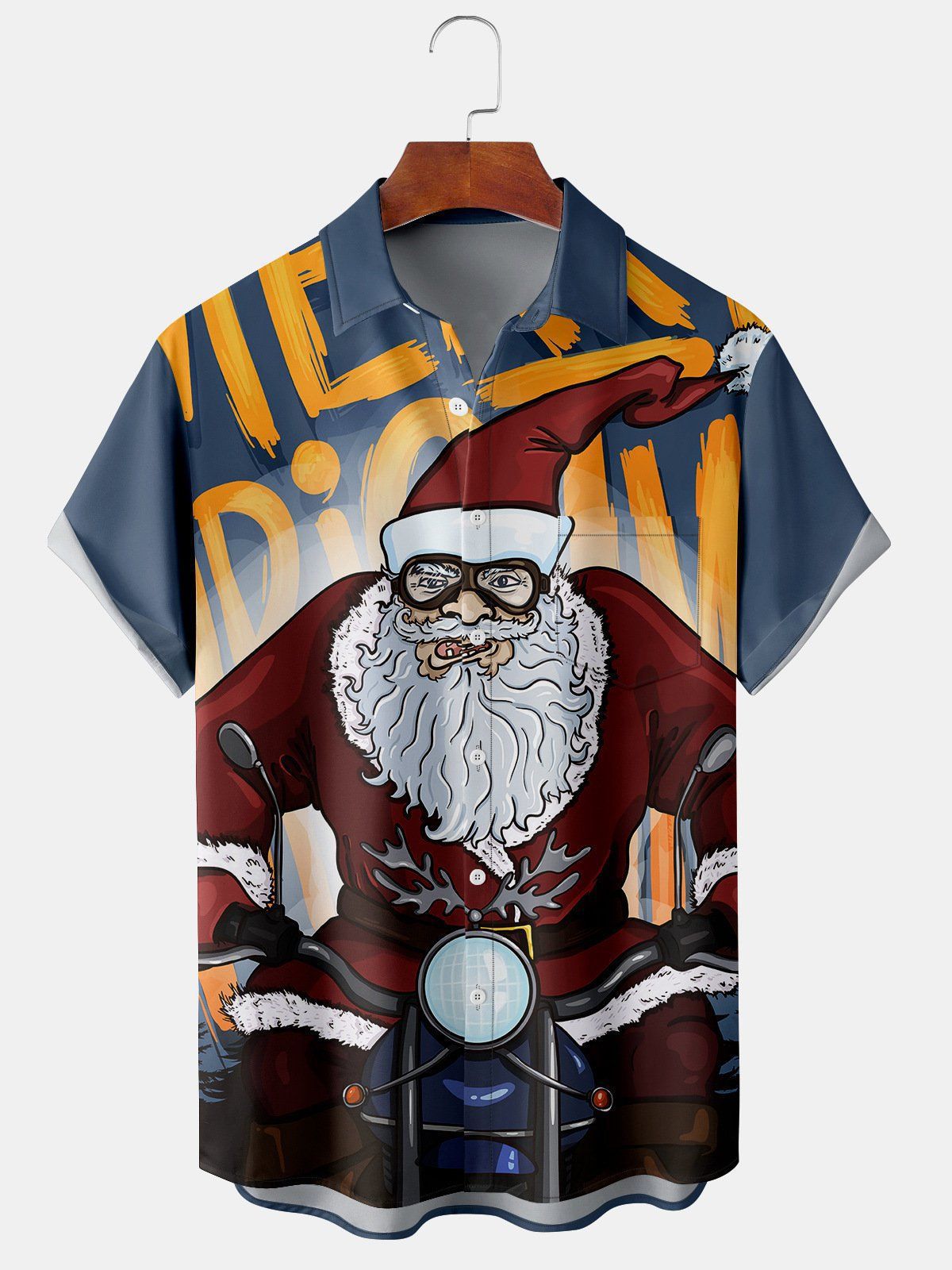 Callum | Men's Santa Print Short Sleeve Christmas Blouse