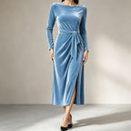 Bodine | Women's Belted Wrap Velvet-Look Maxi Dress