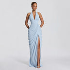 Edeltraud | Women's Halter V-Neck Ruched Slit Cocktail Dress
