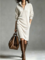 Alina | Women's Velvet Zip-Collar Maxi Dress with Pockets