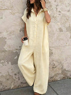 Naomi | Women's Wide-Leg Button-Front Shirt Collar Jumpsuit