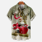 Kris | Men's Short Sleeve Christmas Blouse with Santa Print