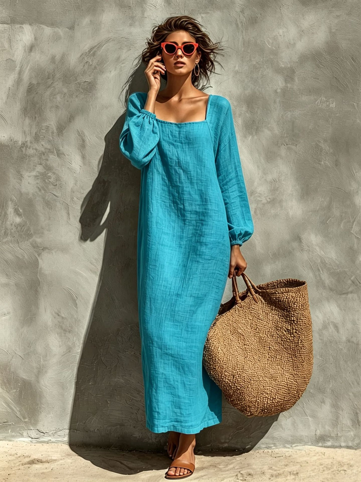 Ninon | Women's Square-Neck Puff Sleeve Maxi Dress