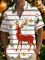 Bouke | Men's Pink Cartoon Print Short Sleeve Christmas Blouse