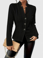 Aurelie | Women's Ribbed Notched Lapel Button-Front Blazer