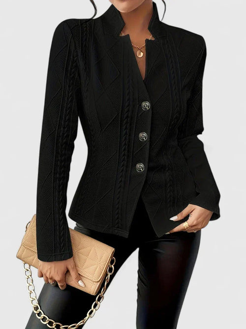 Aurelie | Women's Ribbed Notched Lapel Button-Front Blazer