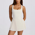 Genevie | Women's Square-Neck Ribbed Pleated Mini Dress
