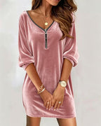 Alanis | Women's V-Neck Zip Front Mini Dress with Batwing Sleeve