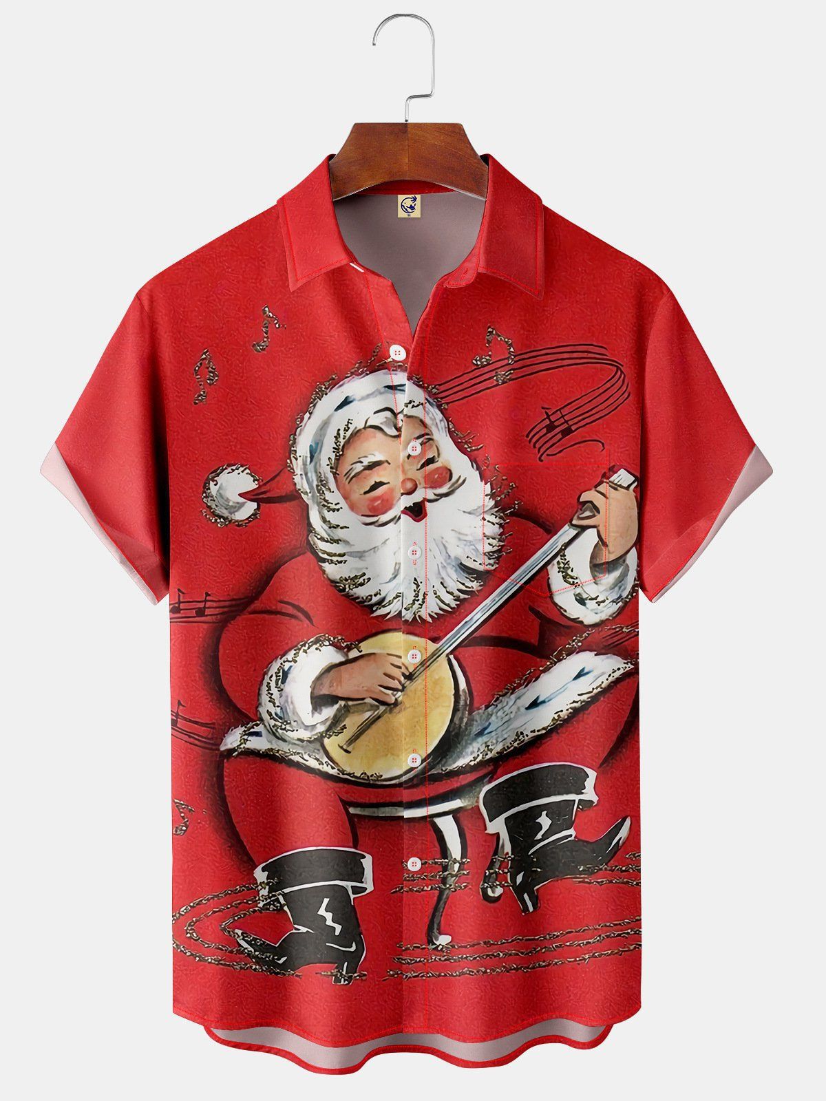 Callum | Men's Santa Print Short Sleeve Christmas Blouse